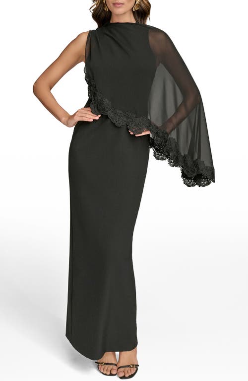 Donna Karan New York Lace Trim Chiffon Capelet Scuba Cocktail Dress