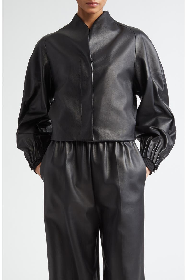 Aram Raglan Sleeve Leather Jacket, Main, color, BLACK