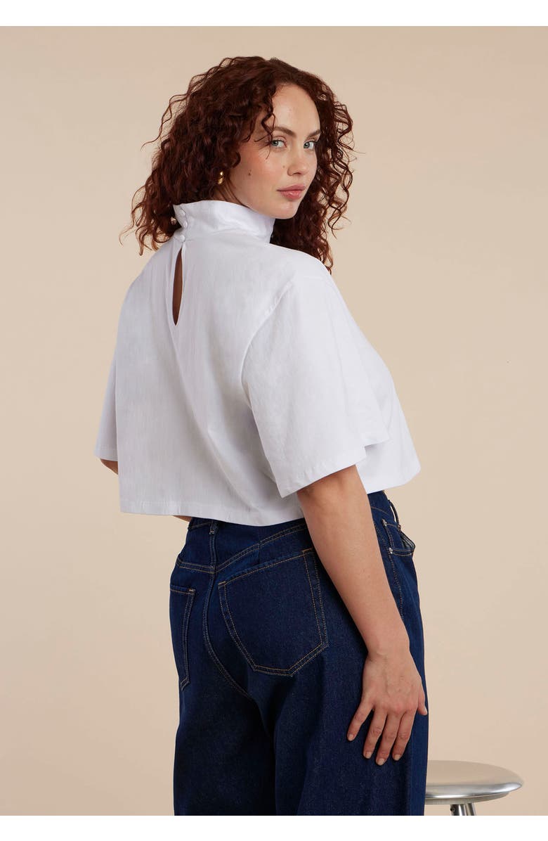 ELOQUII Mock Neck Crop Tee, Alternate, color, Optic White