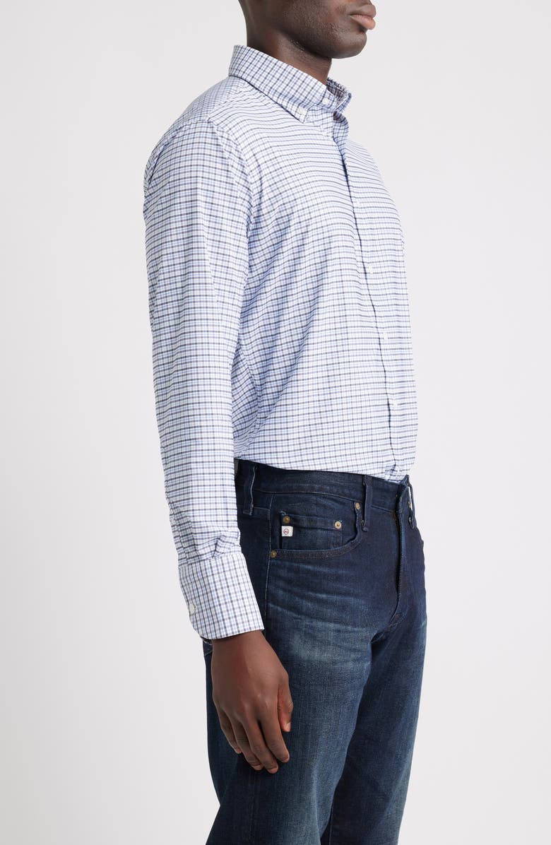 Peter Millar Leavenworth Check Performance Twill Button-Down Shirt, Alternate, color, Evening Tide