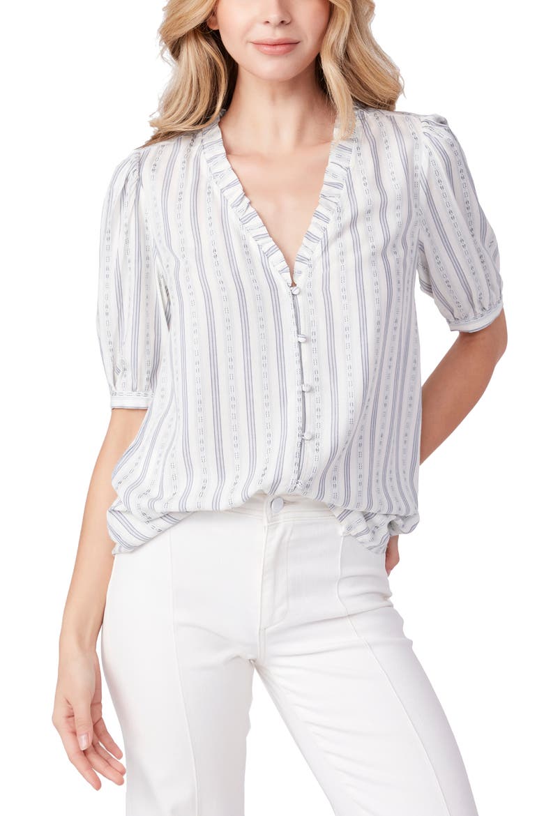 Provence Ruffle Neck Button-Up Top, Main, color, ARONA MULTI
