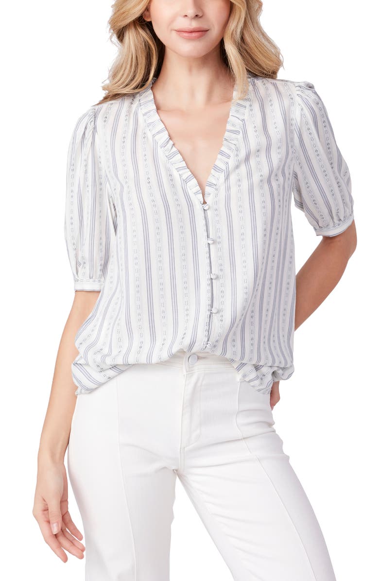 PAIGE Provence Ruffle Neck Button-Up Top, Main, color,