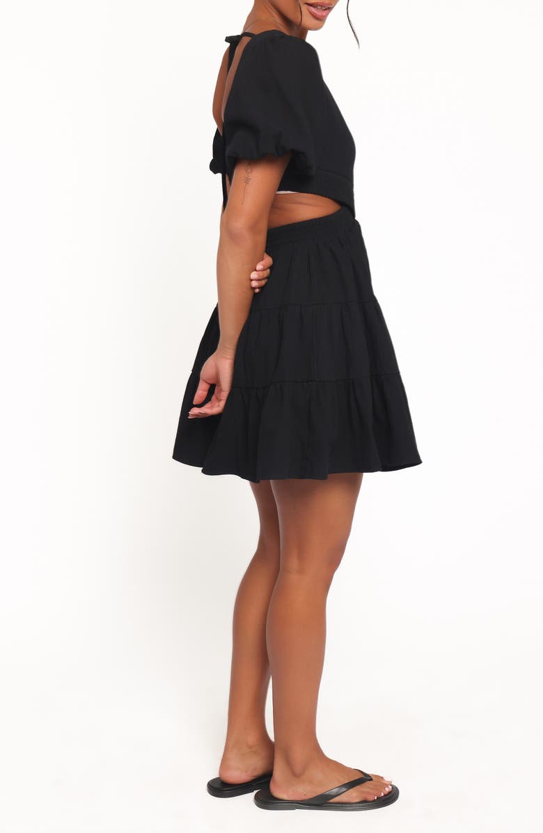 Petal & Pup Doris Puff Sleeve Cotton Minidress, Alternate, color, Black