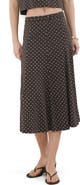 MANGO Belted Polka Dot Linen Blend A-Line Midi Skirt