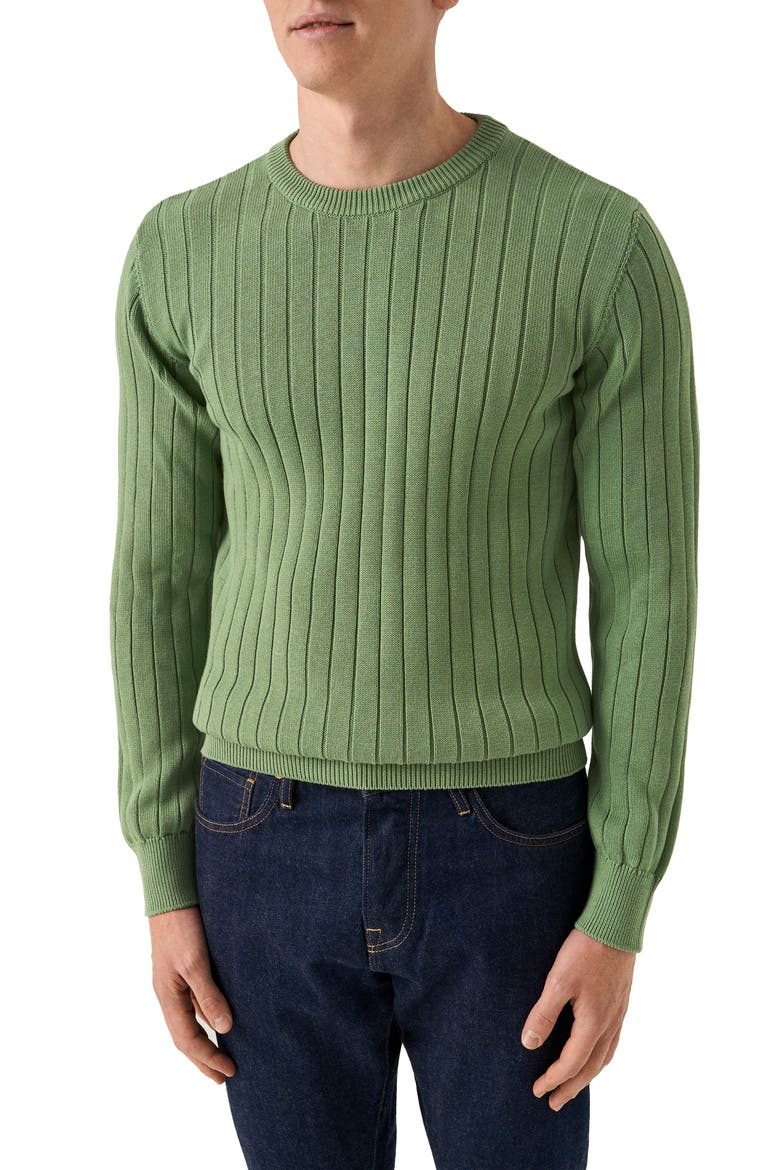 Rib Knit Cotton Crewneck Sweater, Main, color, LIGHT GREEN