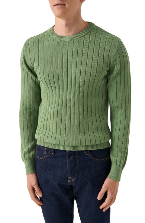 Rib Knit Cotton Crewneck Sweater