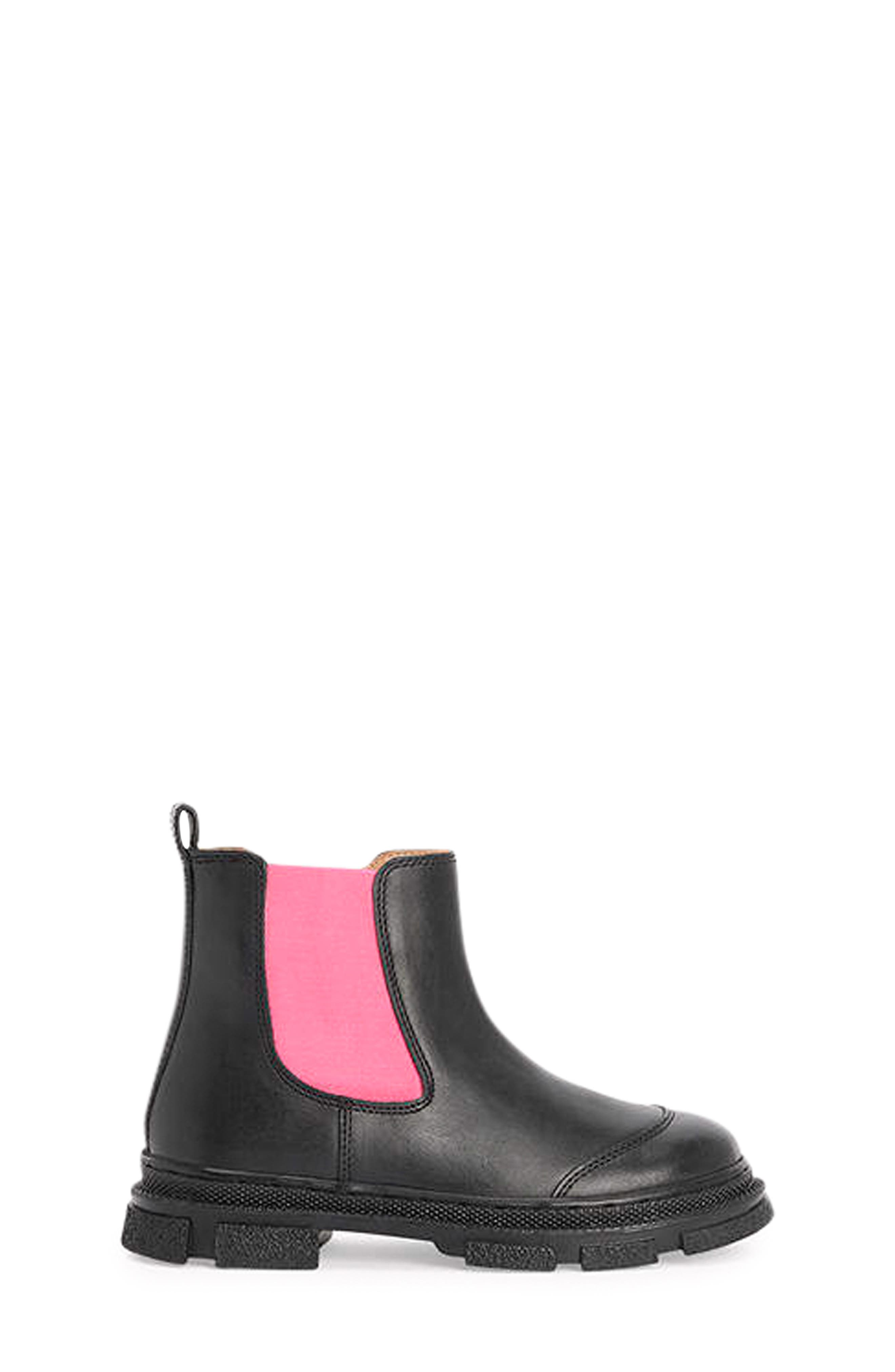 Kids' Chunky Chelsea Boot, Alternate, color, BLACK AND FESTIVAL PINK