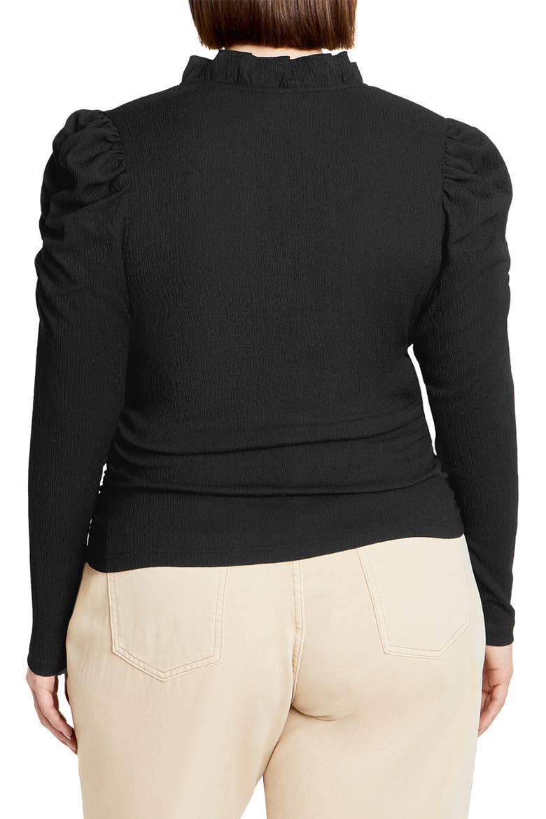 Anika Ruffle Trim Ruched Top, Alternate, color, BLACK