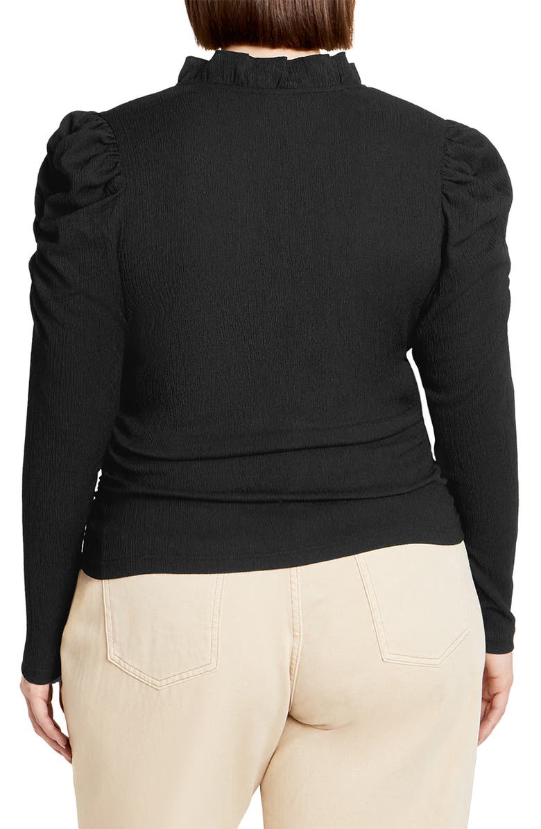 City Chic Anika Ruffle Trim Ruched Top, Alternate, color, Black