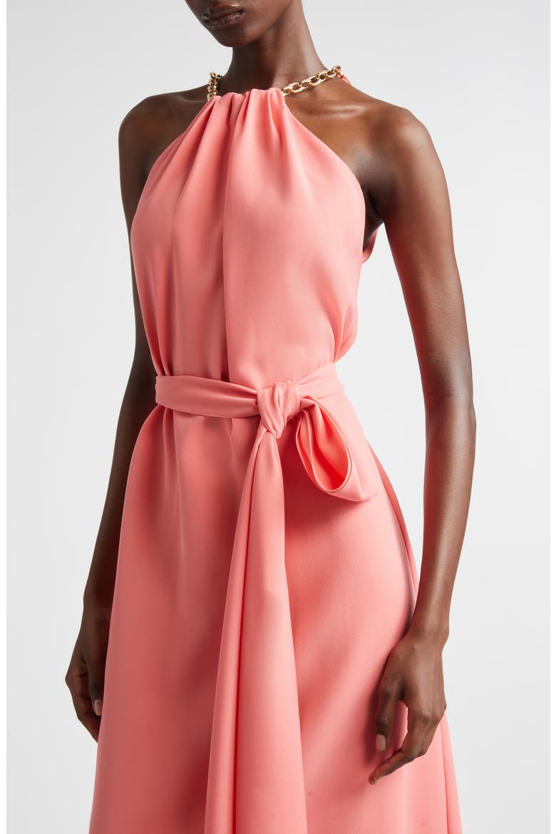 Crepe Halter Neck Dress, Alternate, color, SUNSET