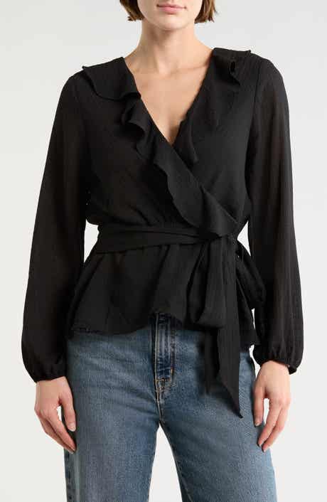 MAX STUDIO Ruffle Long Sleeve Faux Wrap Top