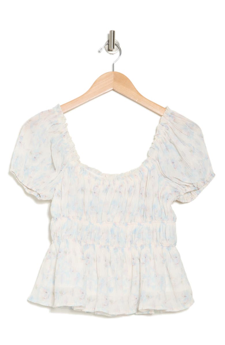 Lush Shirred Peplum Top, Alternate, color, Cream Blue