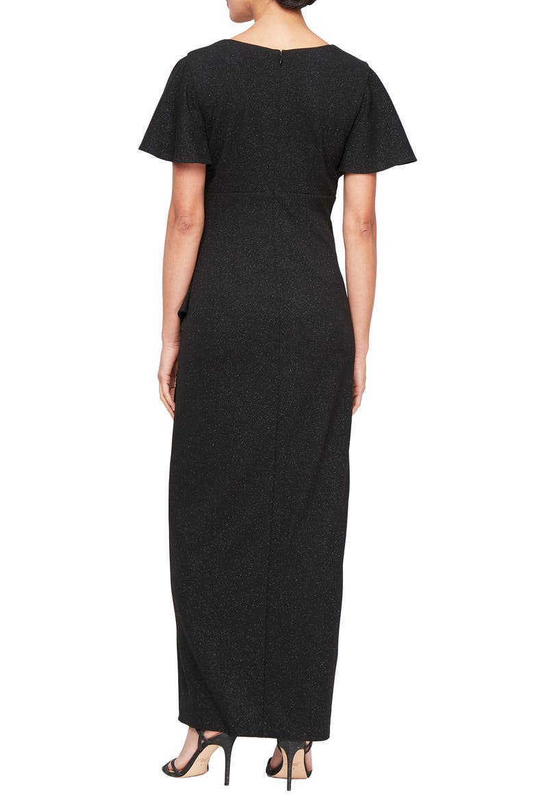 Flutter Sleeve Glitter Gown, Alternate, color, BLACK