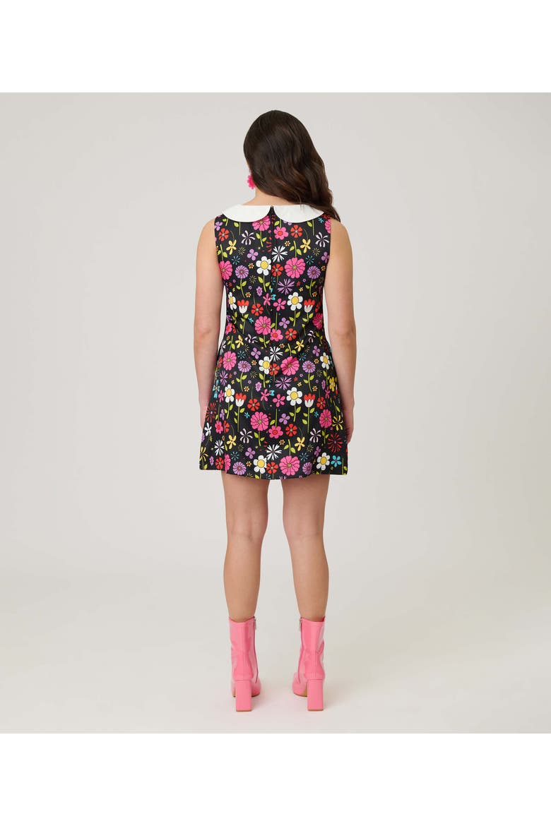 Peter Pan Collar Tie Neck Shift Dress, Alternate, color, Black Floral Print