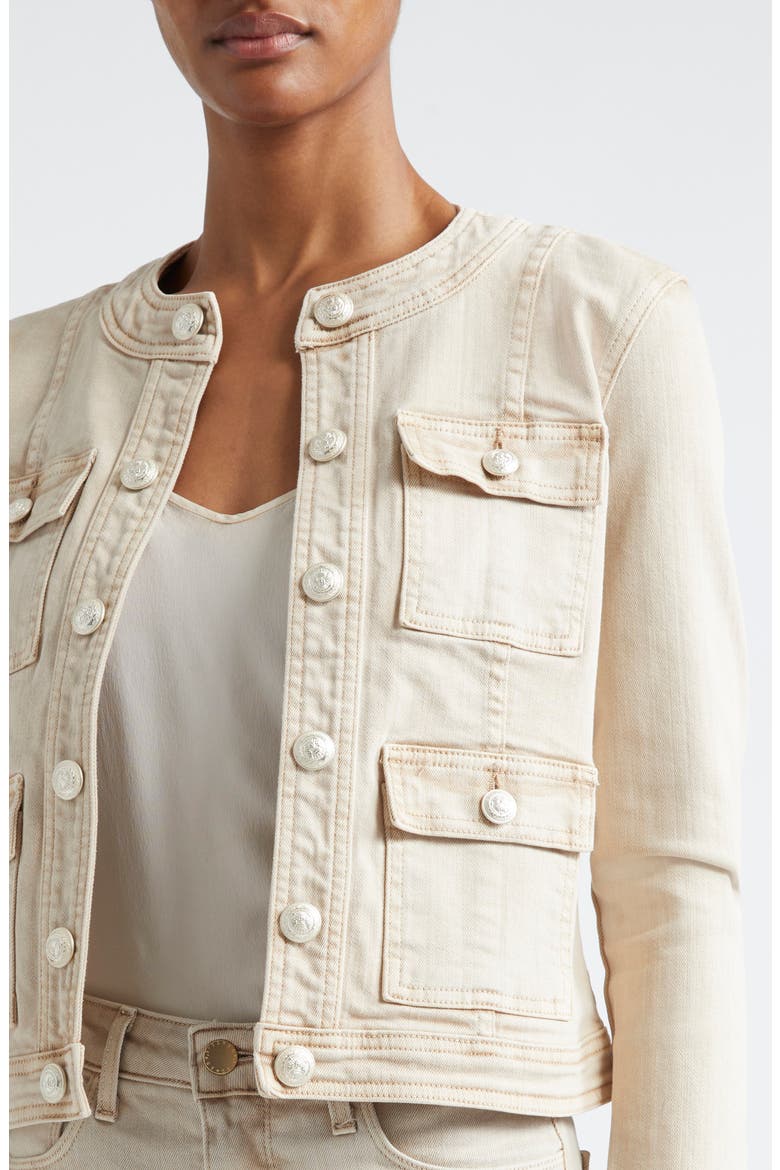 Yari Collarless Stretch Cotton Jacket, Alternate, color, BISCUIT