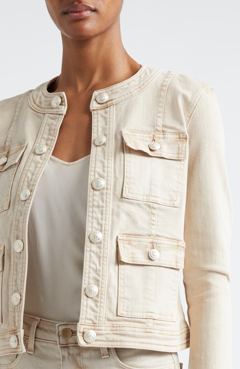 L'AGENCE Yari Collarless Stretch Cotton Jacket, Alternate, color, Biscuit