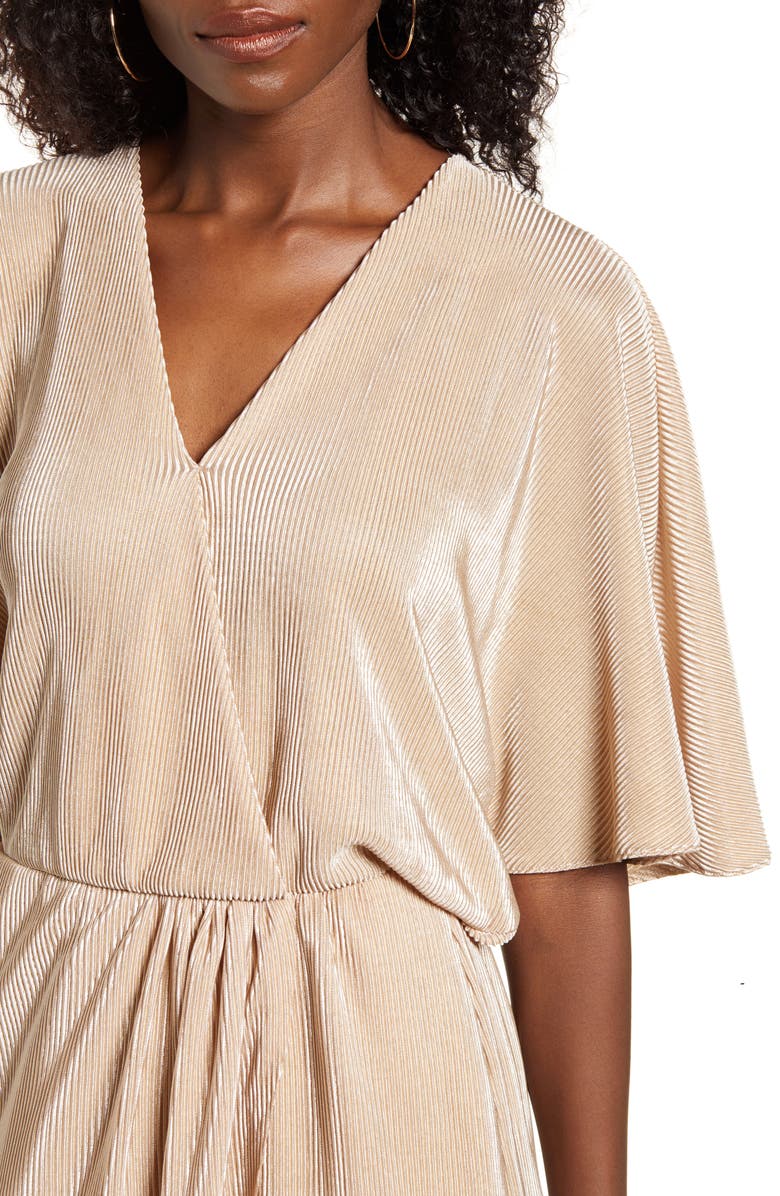 VERO MODA Dagny Metallic Pleated Faux Wrap Dress, Alternate, color,