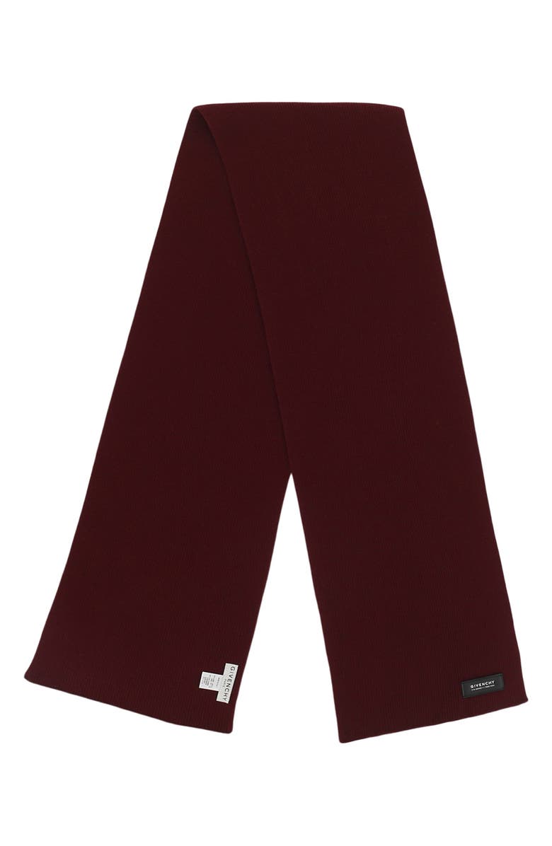 Givenchy Patch Wool & Silk Scarf, Alternate, color, Burgundy Black
