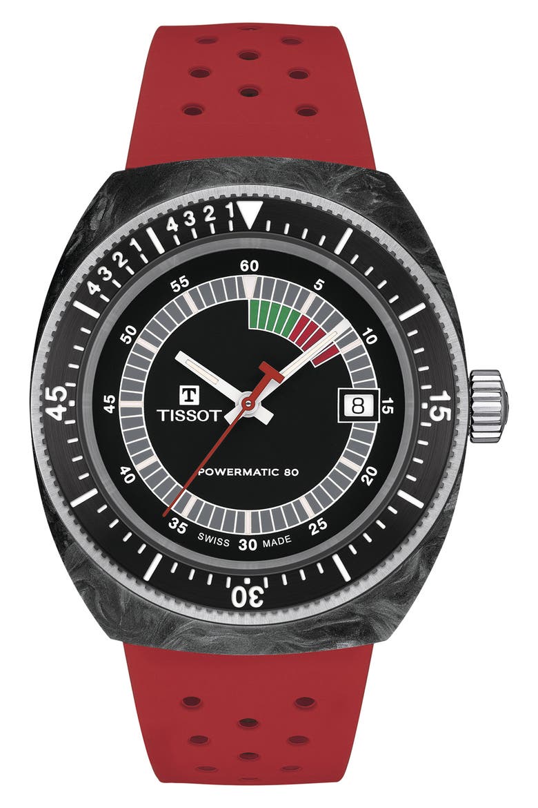 Sideral S Powermatic 80 Rubber Strap Watch, 41mm, Main, color, RED