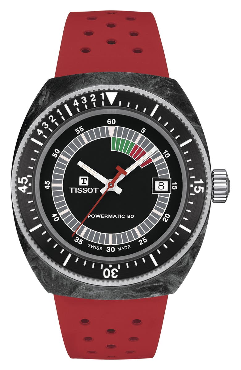 Tissot Sideral S Powermatic 80 Rubber Strap Watch, 41mm, Main, color, Red