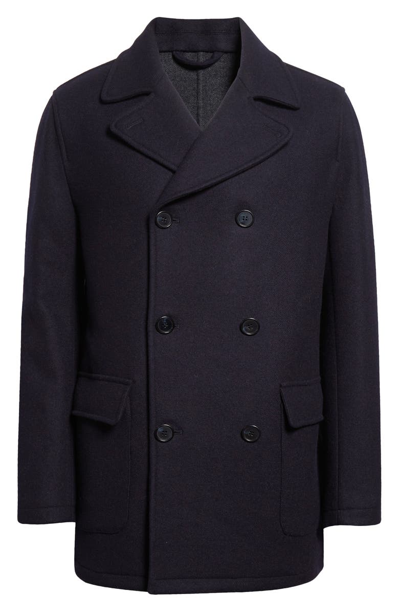 Thom Sweeney Double Face Virgin Wool Peacoat, Alternate, color, Navy