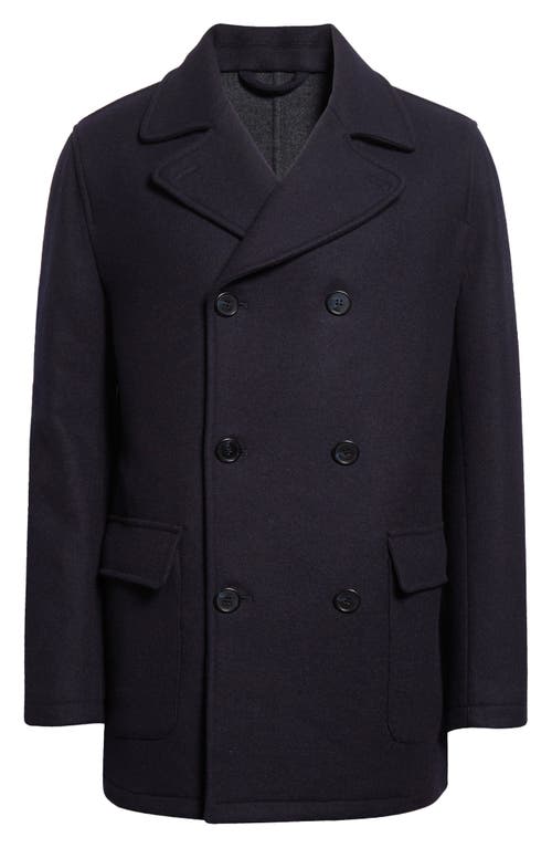 Thom Sweeney Double Face Virgin Wool Peacoat In Navy