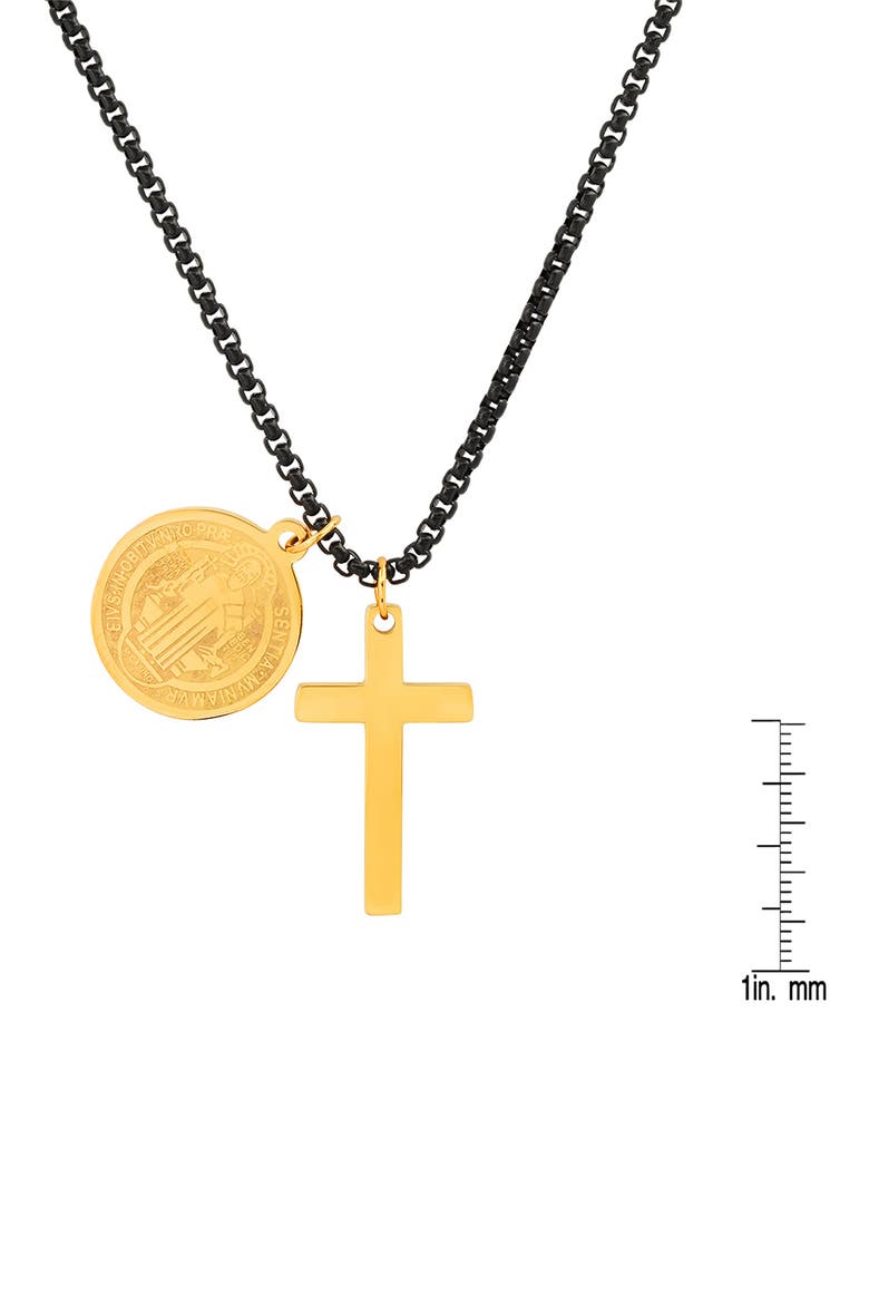 18k Gold Plated Stainless Steel Prayer Charm Pendant Necklace, Alternate, color, BLACK/ YELLOW