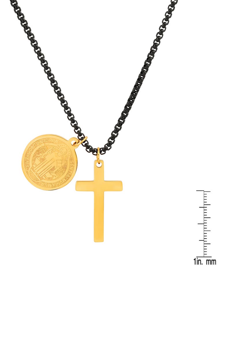 HMY JEWELRY 18k Gold Plated Stainless Steel Prayer Charm Pendant Necklace, Alternate, color, Black/ Yellow
