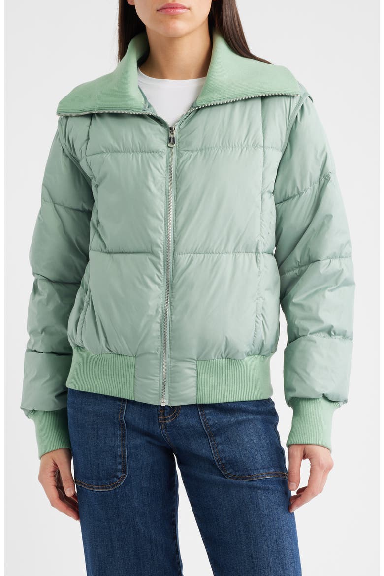 Knit Collar Crop Puffer Jacket, Main, color, COOL SAGE