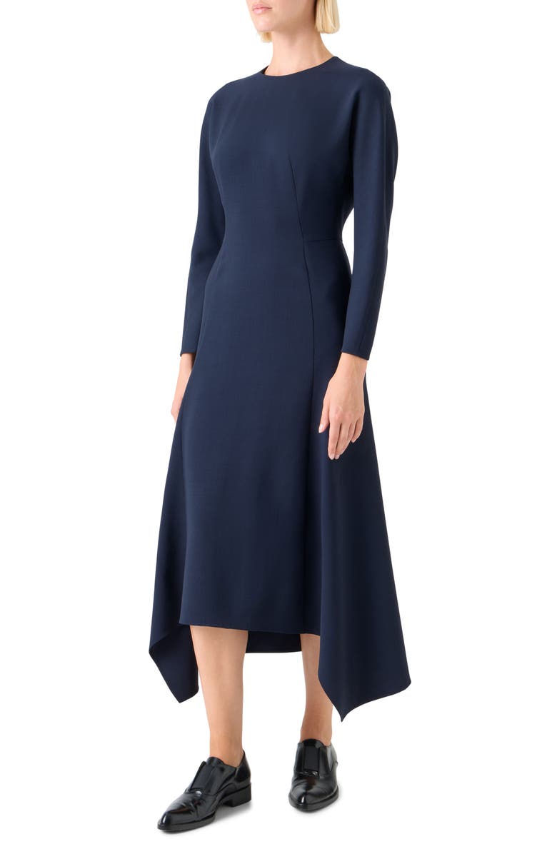 Akris Long Sleeve Wool Blend Midi Dress, Alternate, color, Navy