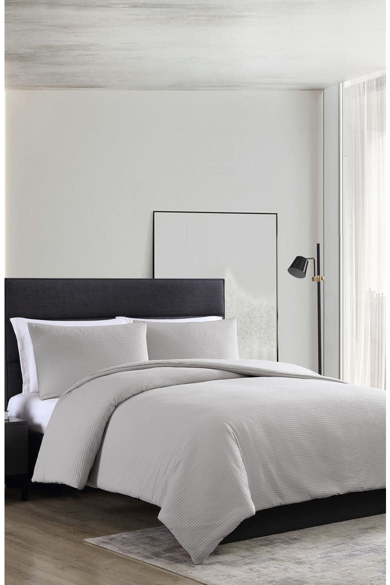 Waffle Piqué Comforter & Shams Set, Main, color, MOONLIGHT GREY