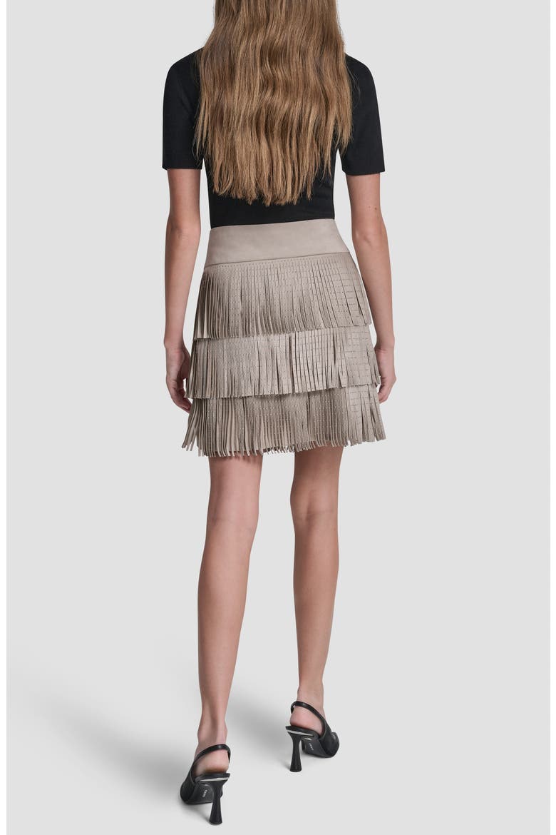 Studded Fringe Faux Suede Miniskirt, Alternate, color, PEBBLE