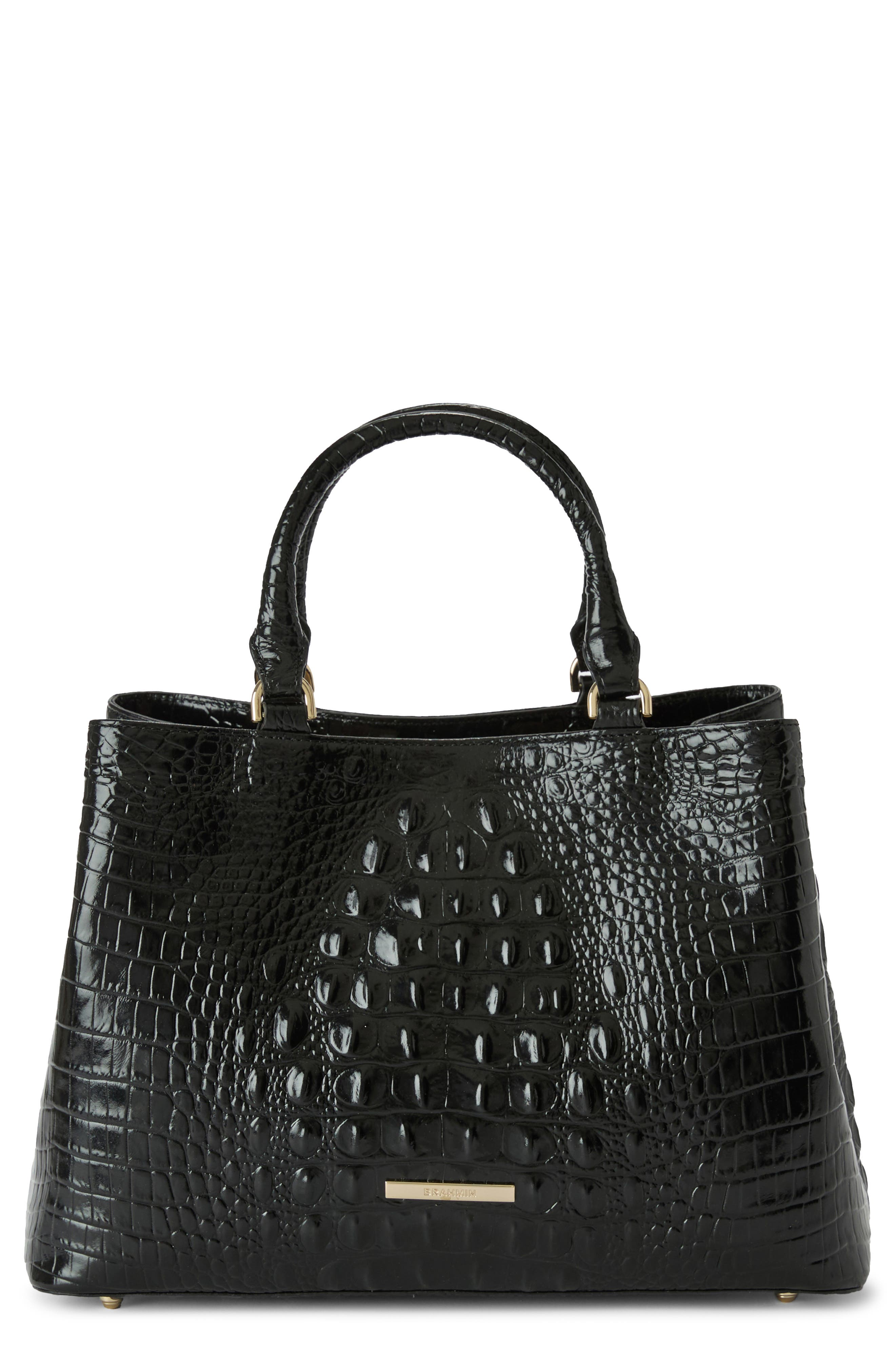 Brahmin Small Denise Croc Embossed Leather Satchel, Main, color, Black