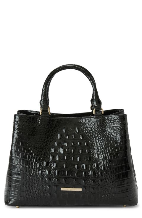 Small Denise Croc Embossed Leather Satchel