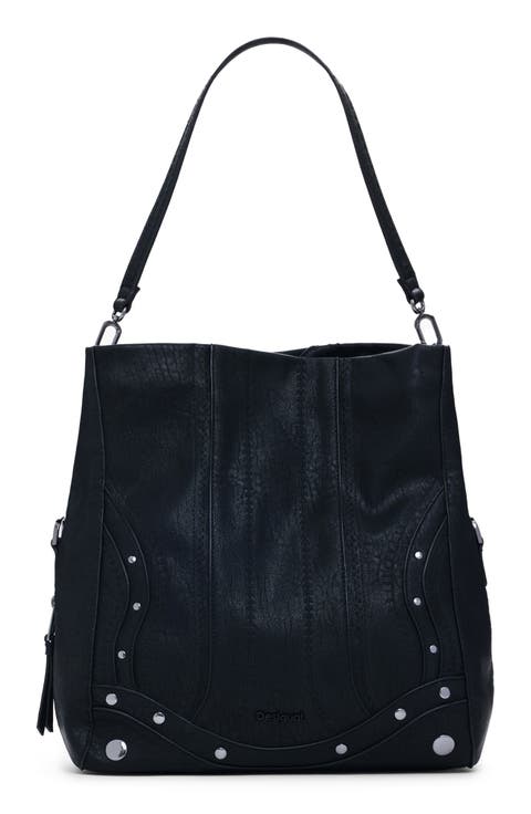 Embroidered Faux Leather Tote