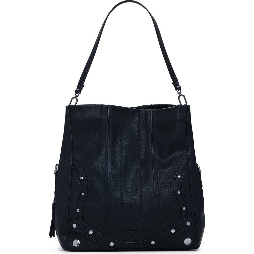 Desigual Embroidered Faux Leather Tote In Black
