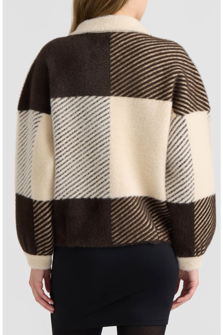 Eyelash Cropped Bomber Coatigan, Alternate, color, ESPRESSO/ CREAM