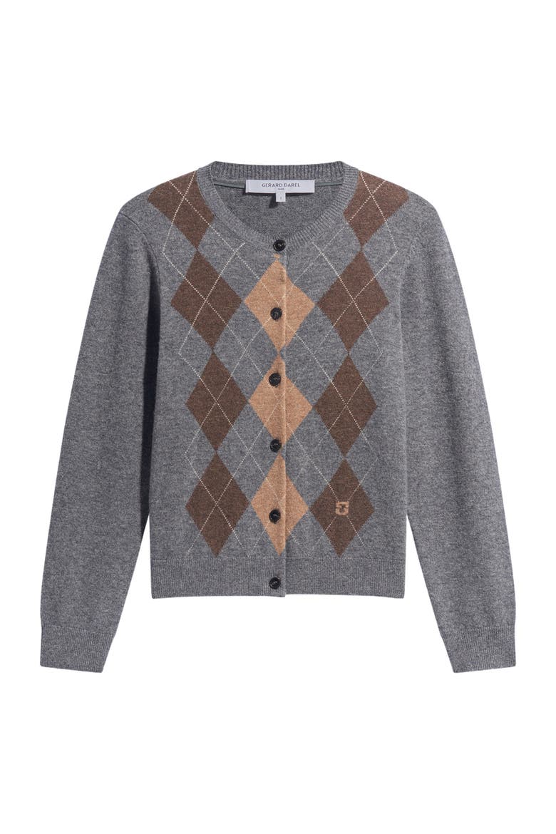 Rely Argyle Button Front Cardigan, Alternate, color, Heather Grey