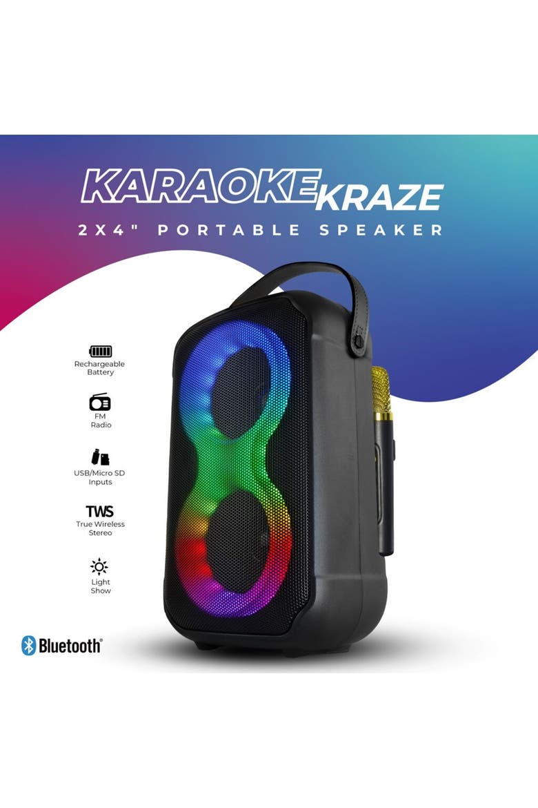 2x4" Bluetooth Karoake Party Speaker Wireless Mic, Alternate, color, Black