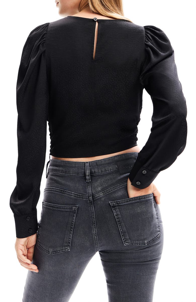 Desigual Blus Singapur Jacquard Crop Top, Alternate, color, Black