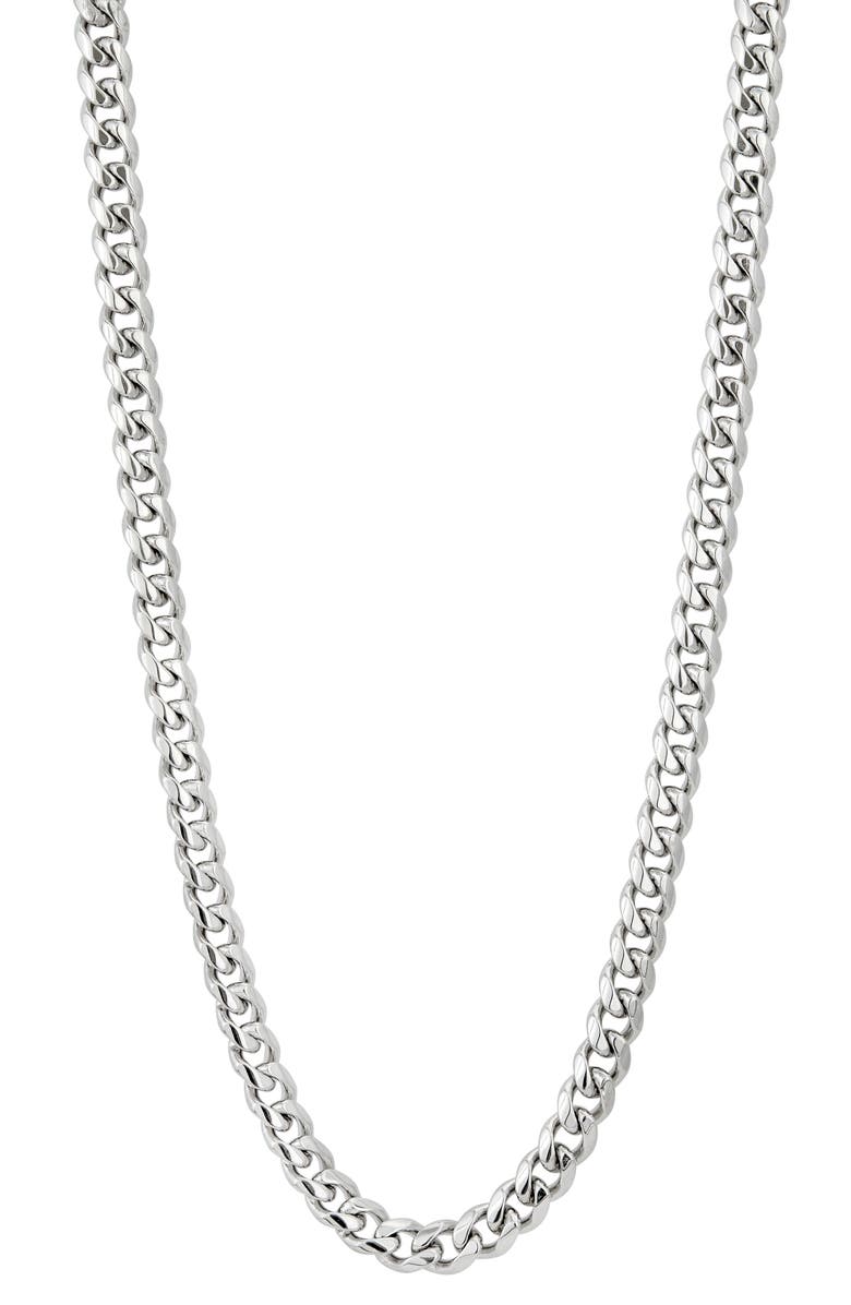 SAVVY CIE JEWELS Flat Curb Chain Necklace, Main, color, Silver