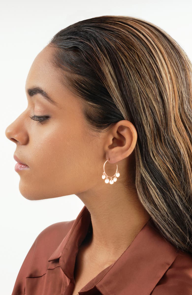 Sterling Forever 14K Rose Gold Sterling Silver Polished Disc Charm Hoops, Alternate, color, Rose Gold