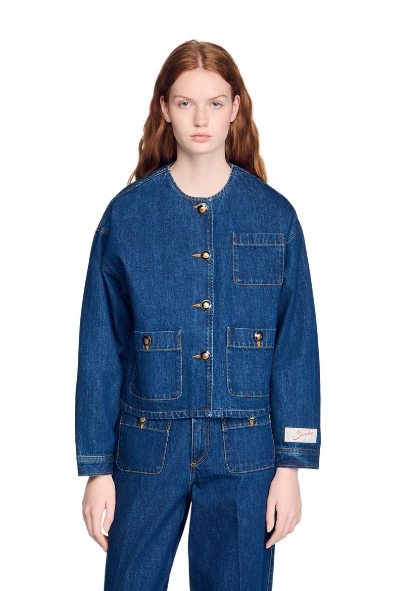 Denim jacket with fancy buttons, Main, color, Deep blue