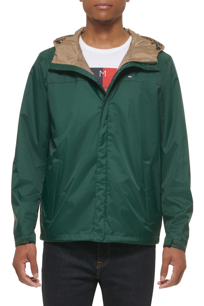 Nylon Hooded Quilted Rain Jacket, Main, color, PINE