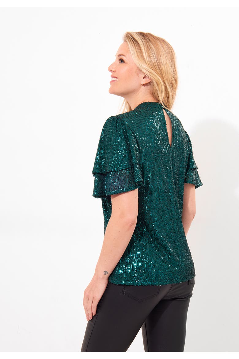 Short Flutter Sleeve Sequin Top, Alternate, color, EMERALD SEQUIN