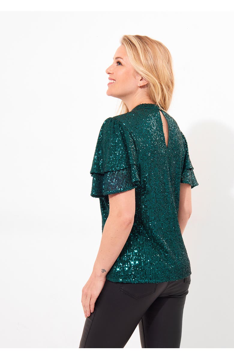 Joe Browns Short Flutter Sleeve Sequin Top, Alternate, color, Emerald Sequin