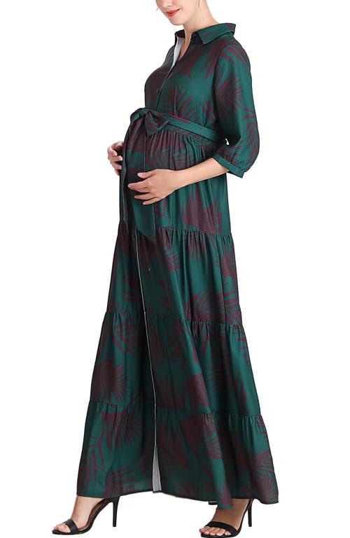 Kimi & Kai Abree Button Front Maternity Nursing Maxi Dress In Green