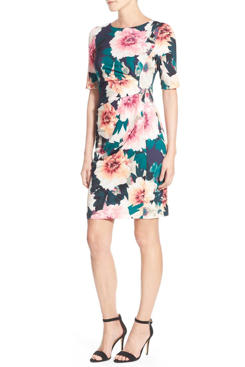 'Exploding' Floral Print Jersey Sheath Dress, Alternate, color, NAVY/ GREEN/ PINK