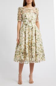 Eliza J Embroidered Floral Illusion Lace Cocktail Dress
