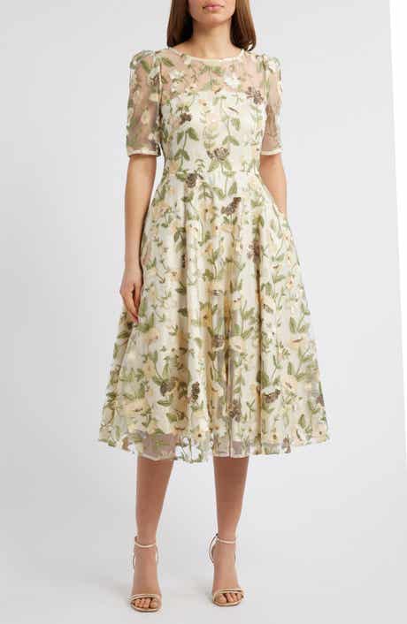 Eliza J Embroidered Floral Illusion Lace Cocktail Dress